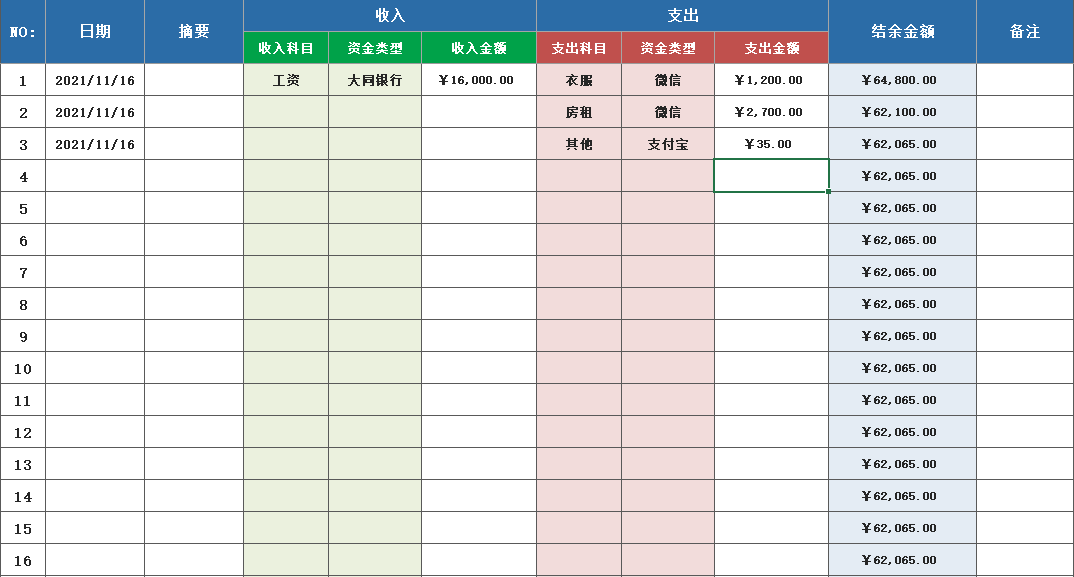 记账系统收支录入