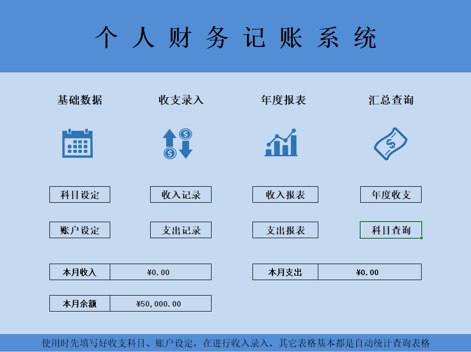 个人财务管理系统，Excel记账表格分享