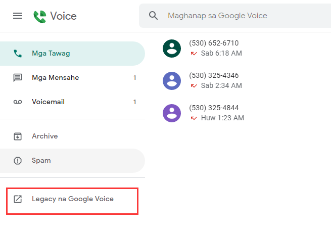 登录Google Voice界面