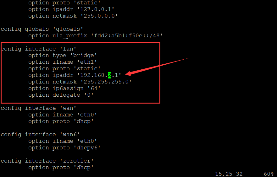 OpenWrt 修改路由默认登录IP地址