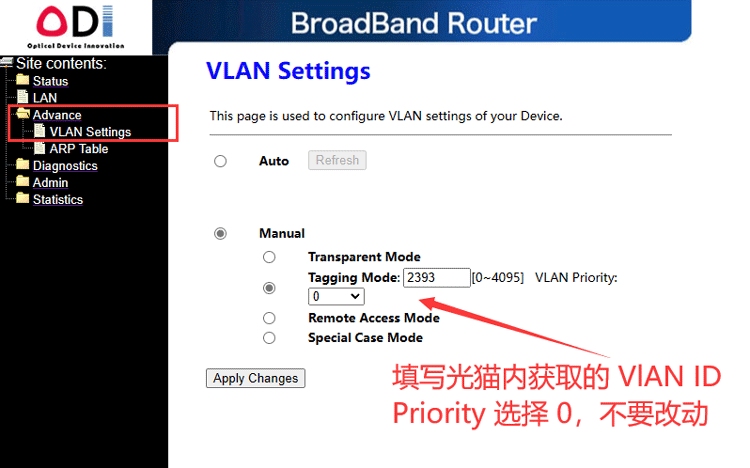 修改猫棒的VLANID